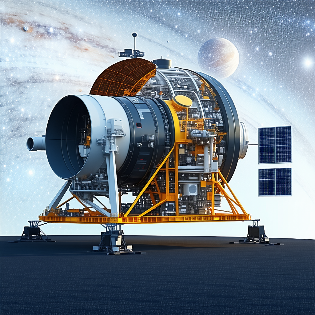 A Large Spacecraft With A Dome-shaped Structure On Top, Sitting On A Dark Surface