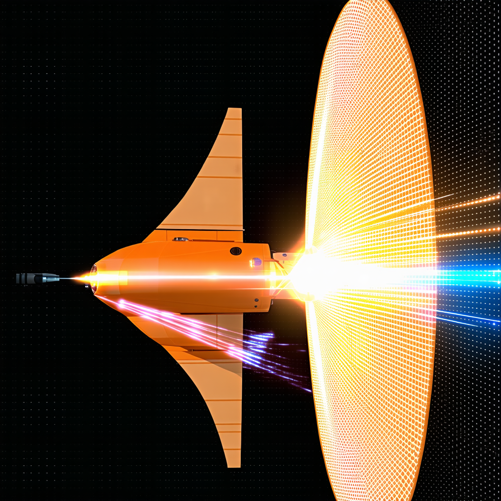 A Futuristic Spacecraft With A Large, Curved, And Brightly Lit Dome On The Front
