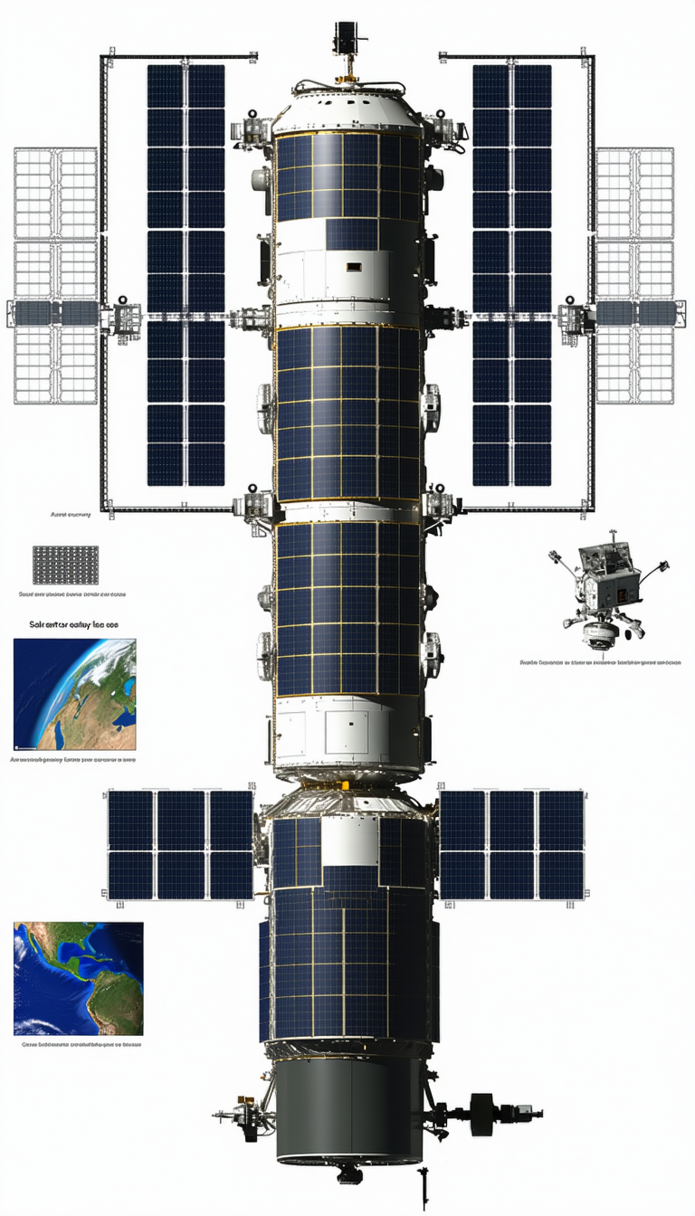 The Image Is A Diagram Of A Space Station, Showing The Various Components And Their Functions