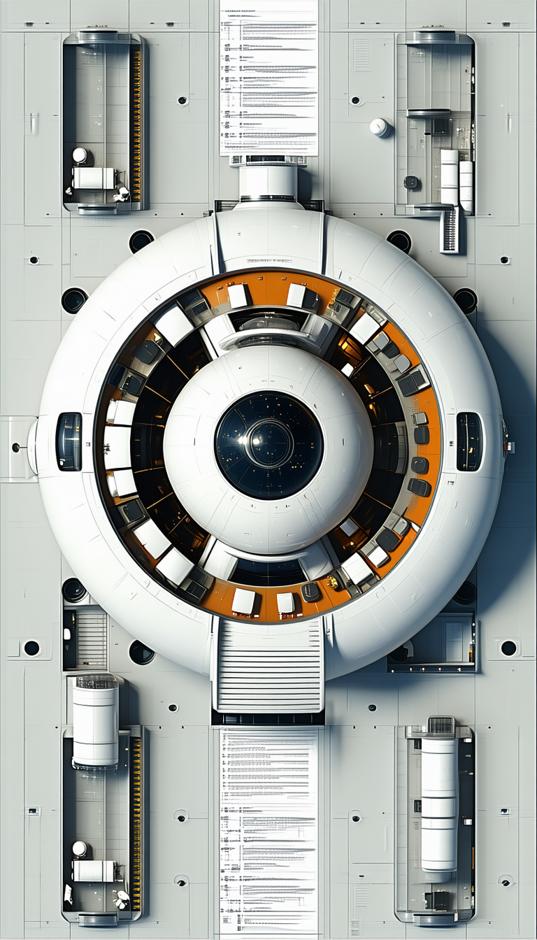 A Large White Spacecraft With A Circular Window In The Center