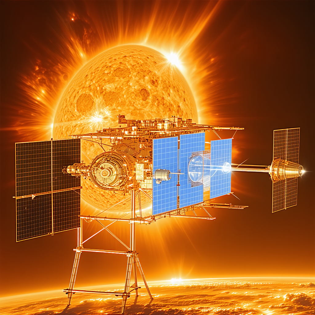 A Spacecraft With A Blue And White Color Scheme, Flying Through The Sky