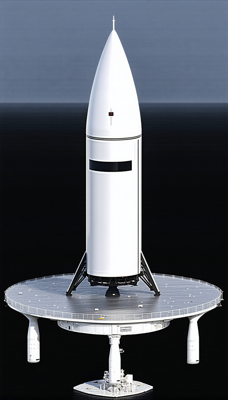A Large White Rocket, Possibly A Space Shuttle, Sitting On A Circular Platform