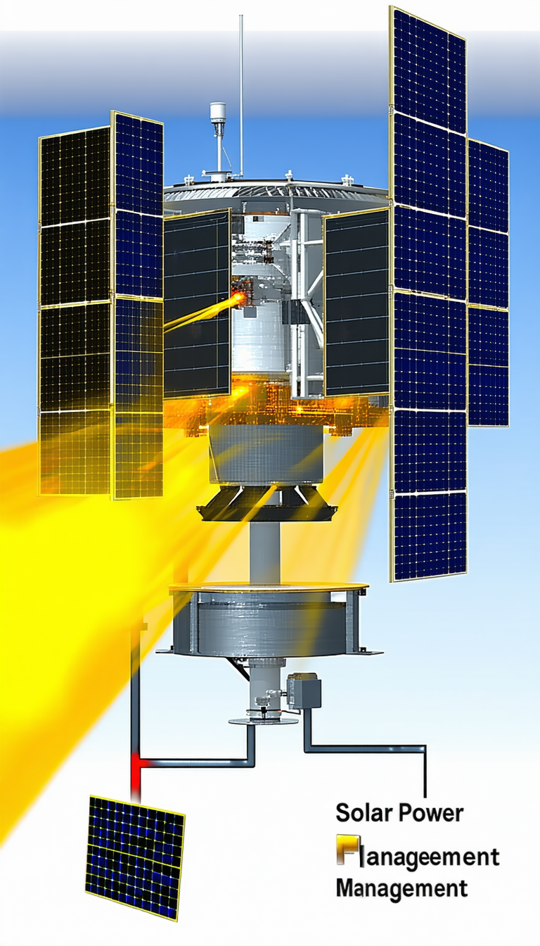 A Space Station Is Shown In The Image, With A Large Satellite Dish On The Side