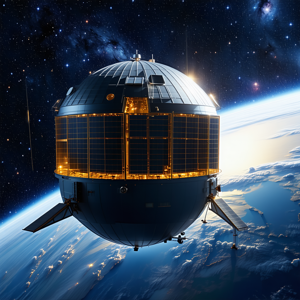 A Large Spacecraft, Possibly A Satellite Or A Space Station, Floating In The Sky