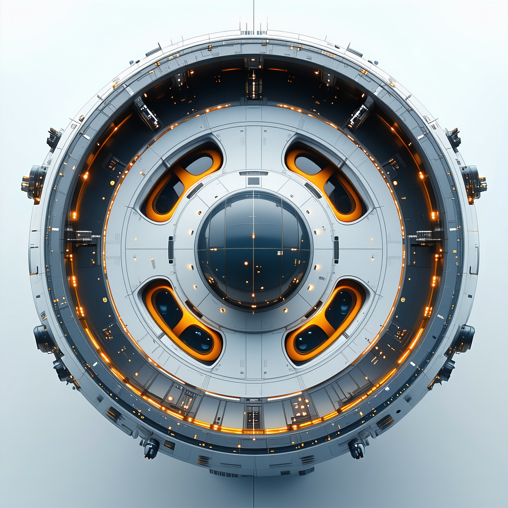 The Image Is A Close-up Of A Large, Round, White Structure With A Black Center