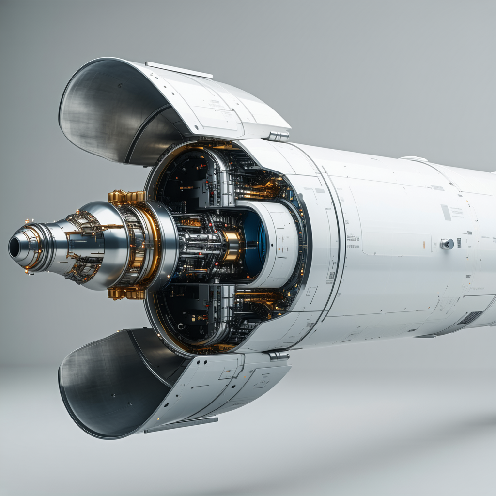 A Large White Rocket Is Shown In A Close-up View
