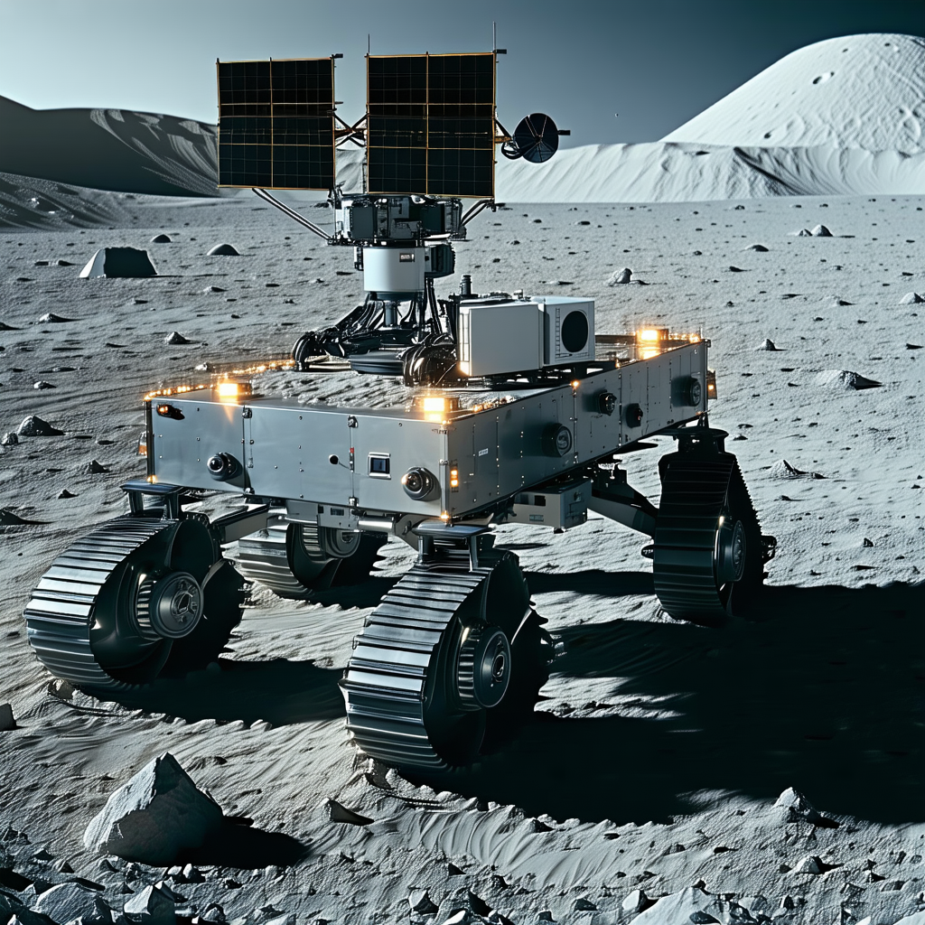A Robotic Vehicle Is Parked On The Surface Of The Moon