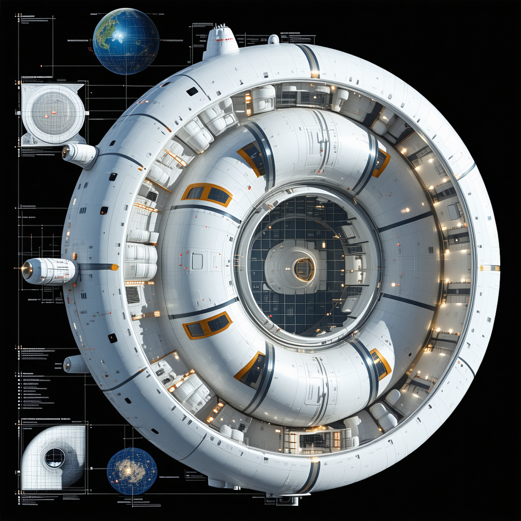 A Large White Spacecraft Is Shown In A Cross-sectional View