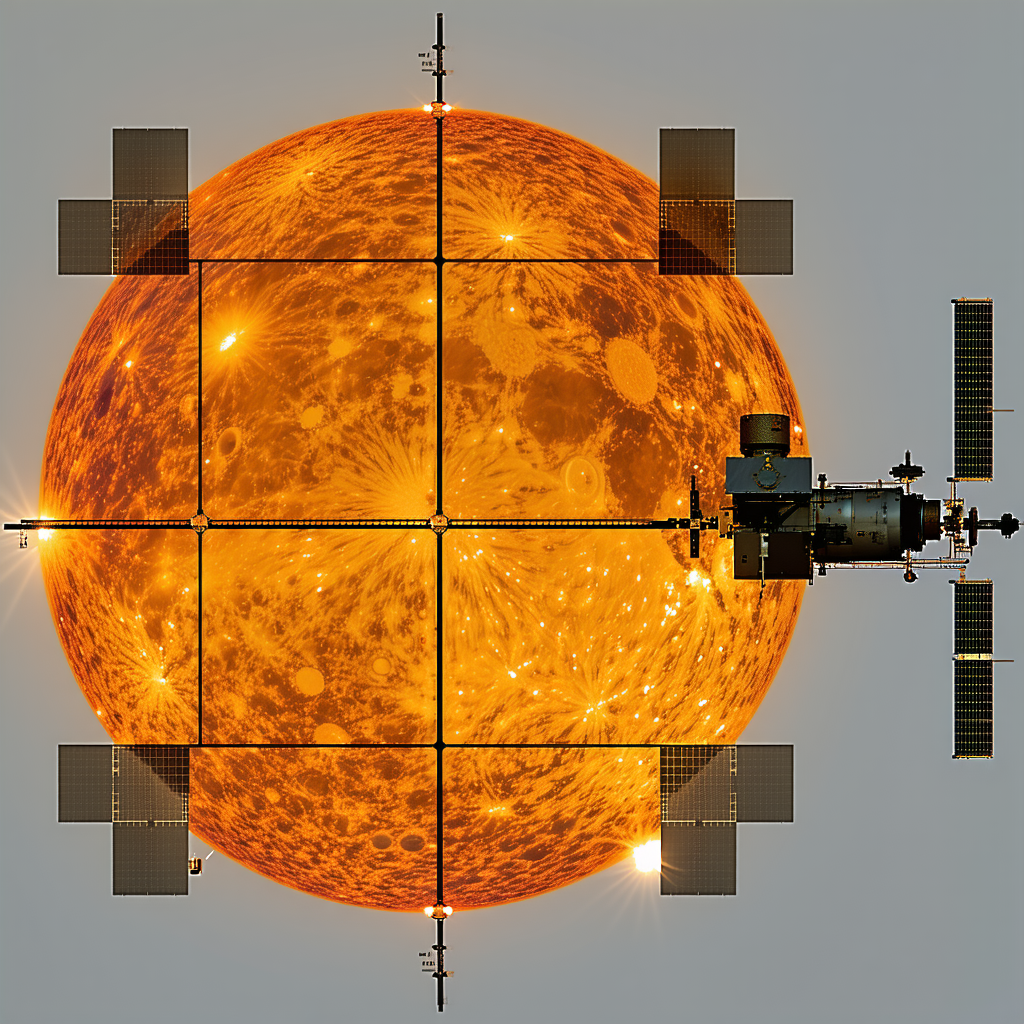 A Large, Bright Sun In The Center Of The Frame, Surrounded By A Series Of Smaller