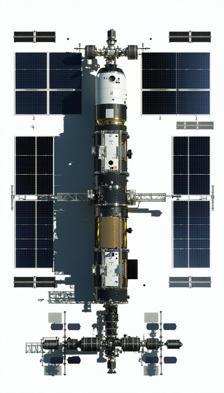 A Large Spacecraft, Possibly A Space Shuttle, With A Solar Panel On Its Side