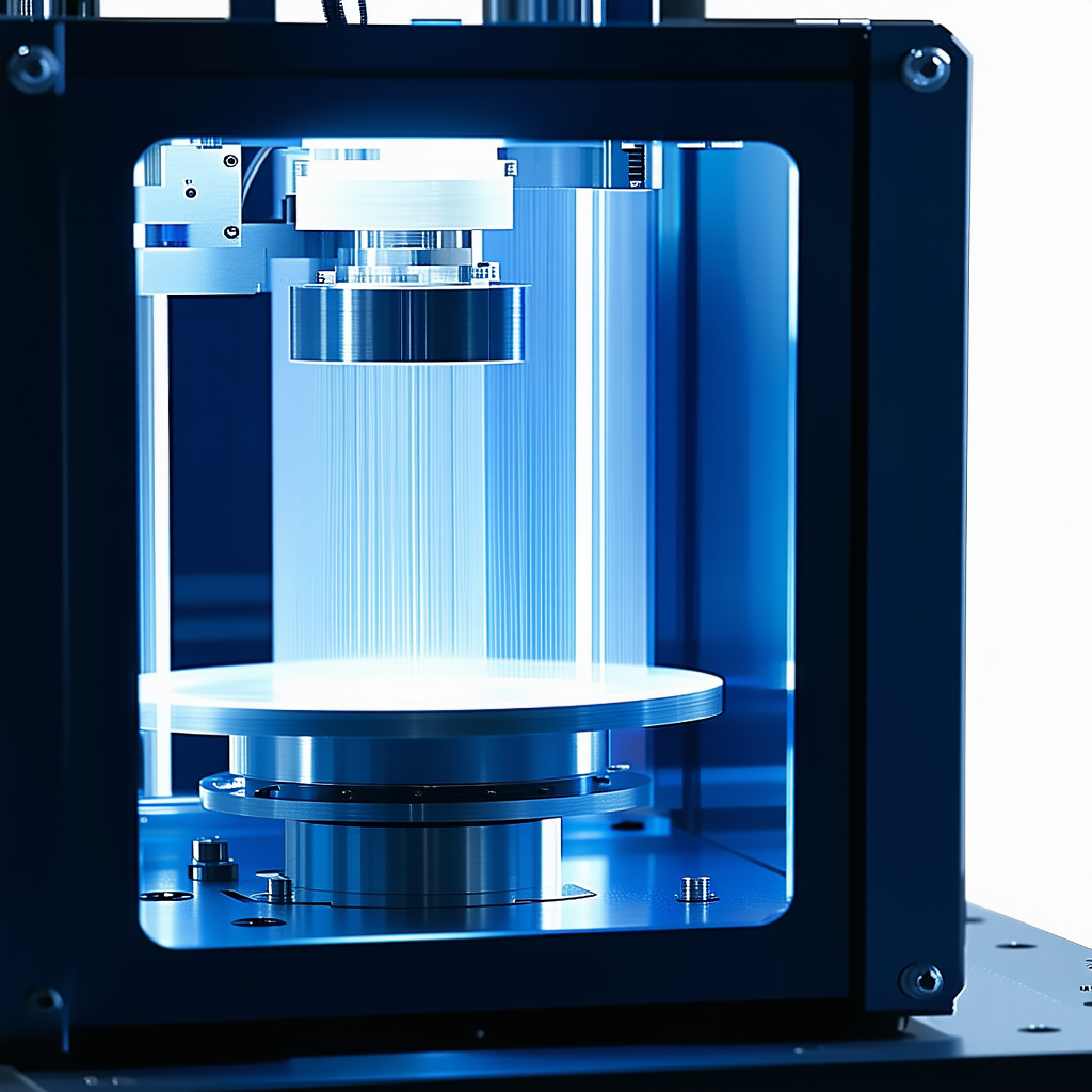 A Large, Blue Machine With A Clear Glass Top
