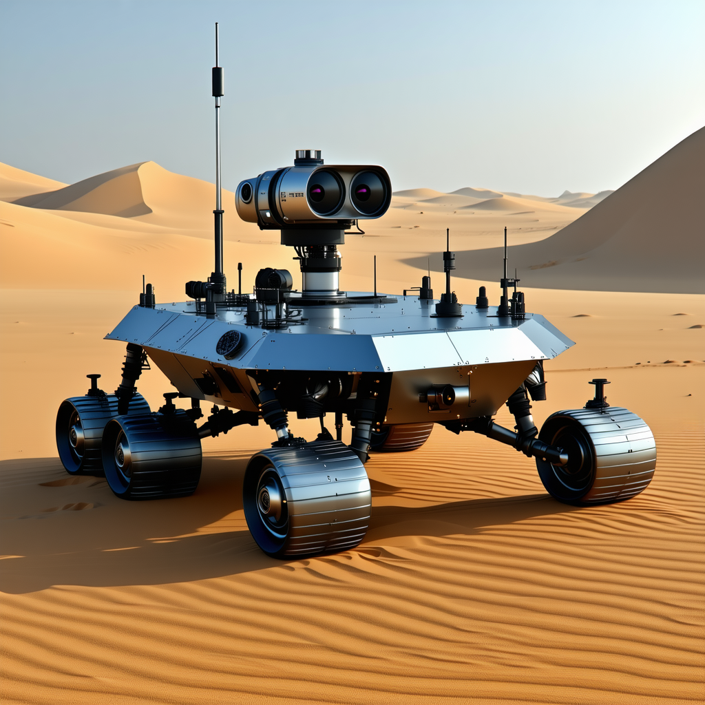 A Futuristic Robotic Vehicle With A Large Camera Mounted On Its Front