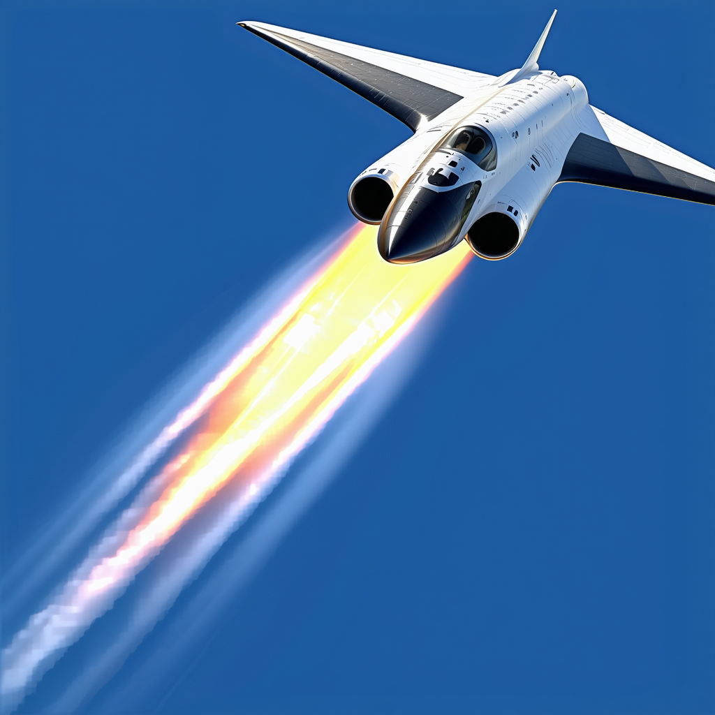A White Jet Is Flying Through The Sky, Leaving A Trail Of Smoke Behind It
