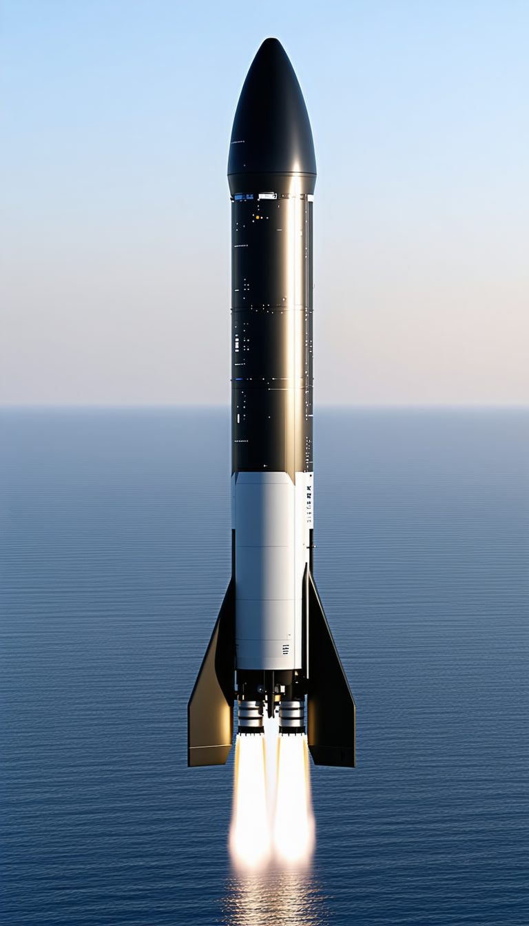 A Large Rocket Ship Is Floating In The Ocean