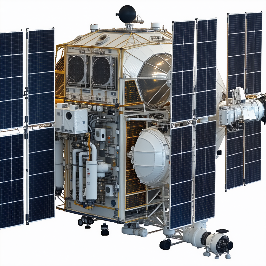 A Large Spacecraft With A White And Yellow Exterior