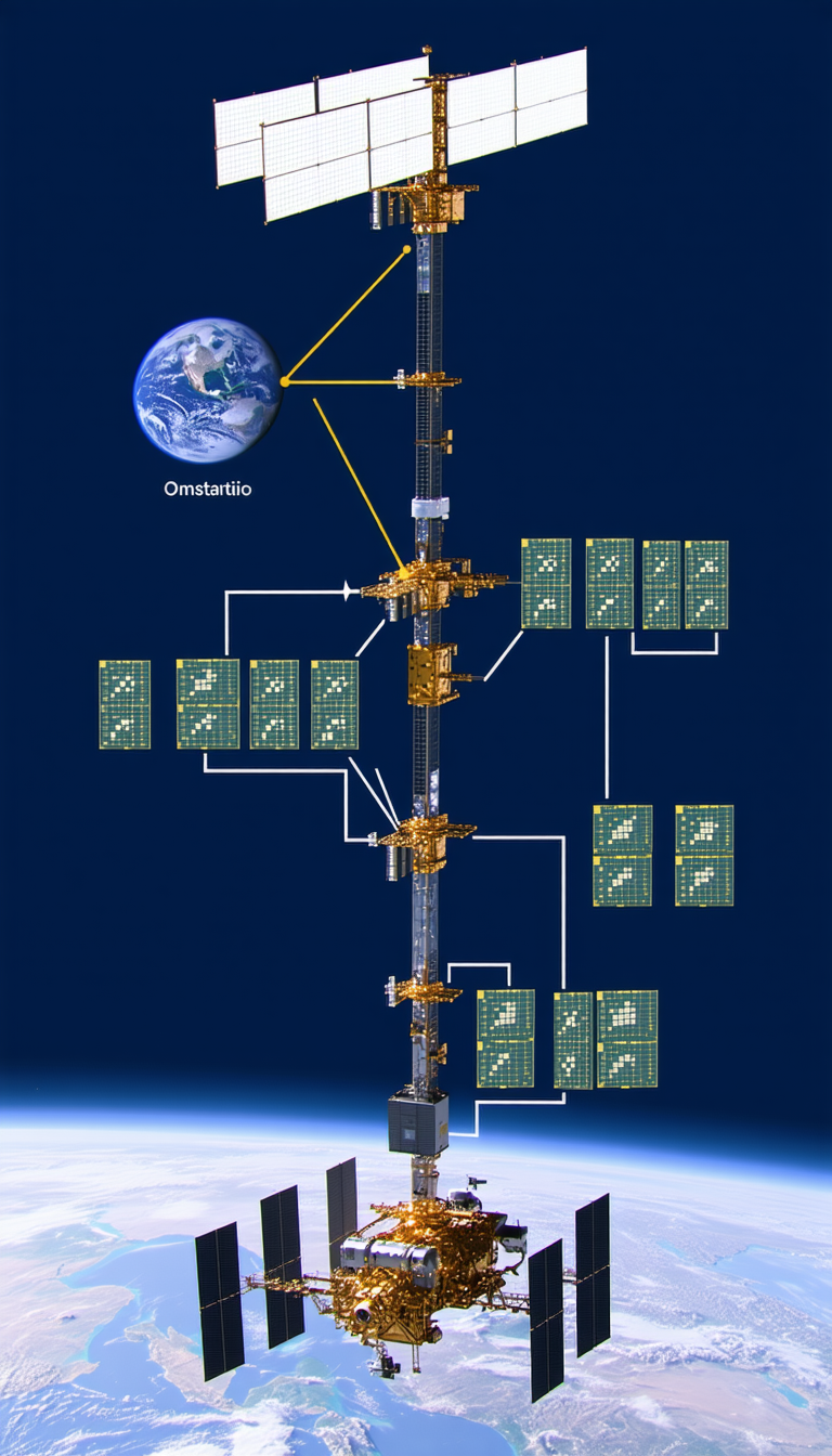 A Large Satellite Is Shown In The Image, With A Large Antenna On Top Of It