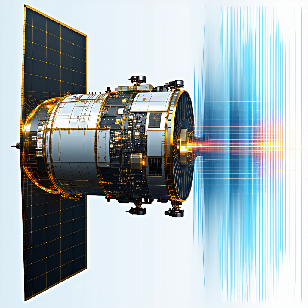 A Spacecraft With A Large Dish Antenna On Its Side