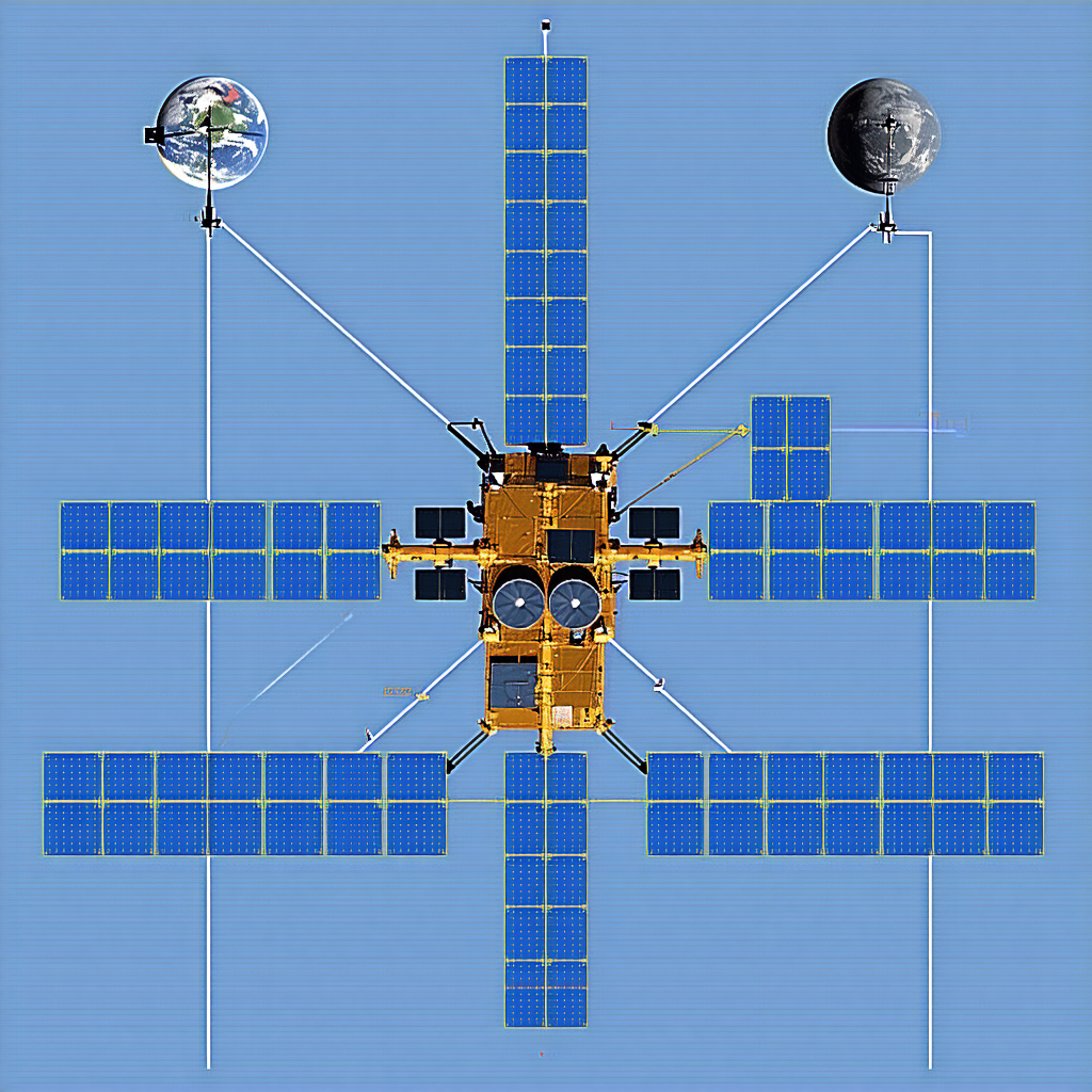 A Spacecraft With A Large Satellite Dish On Its Side