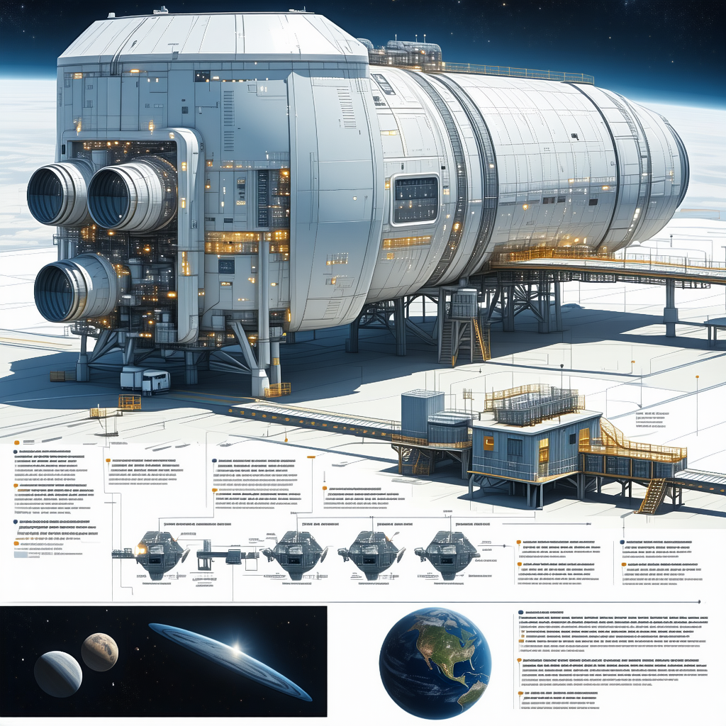 A Large Space Station Is Shown In A Detailed Drawing