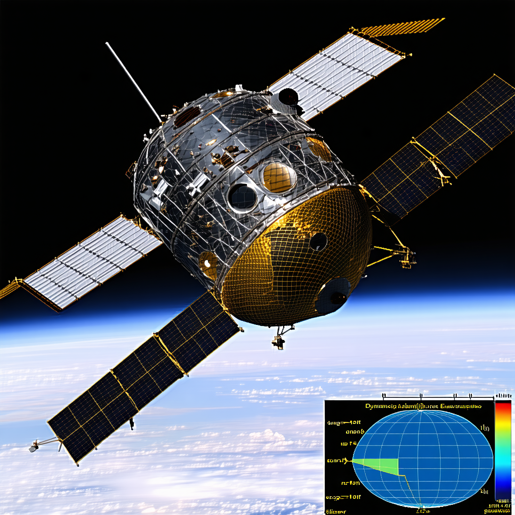 A Space Shuttle Flying Through The Sky, With A Large Satellite Dish On Its Side