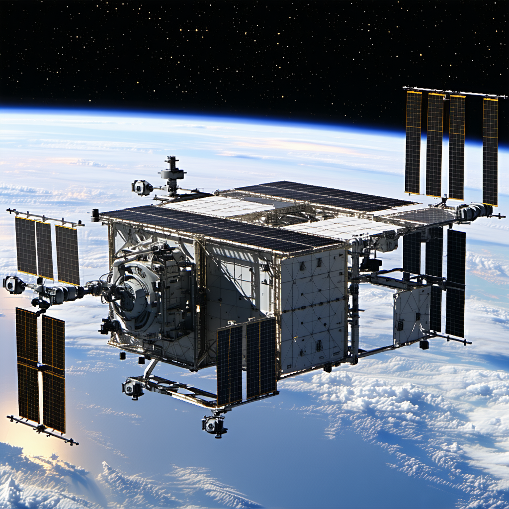 A Space Shuttle With A Large Satellite On Top Of It