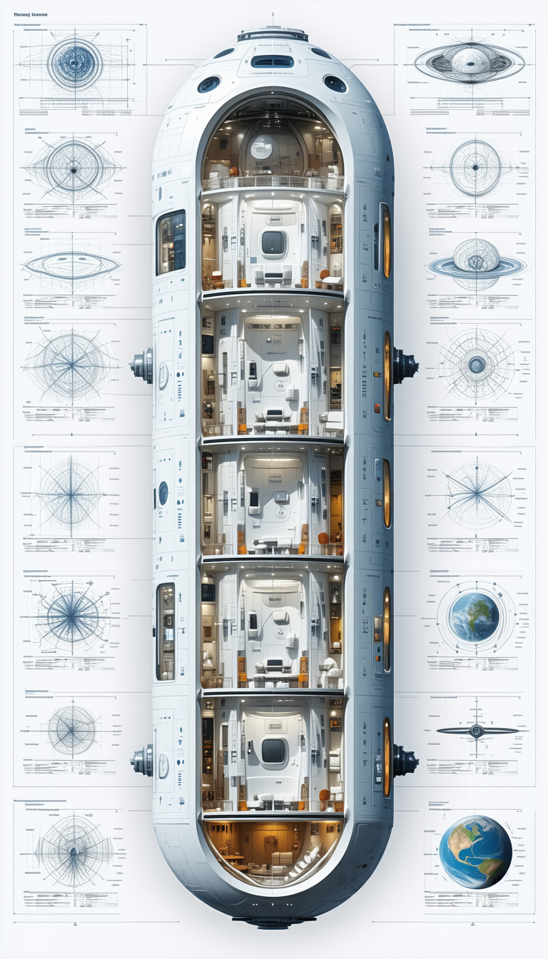 The Image Is A Detailed Drawing Of A Space Shuttle, Showcasing Its Various Components And Features