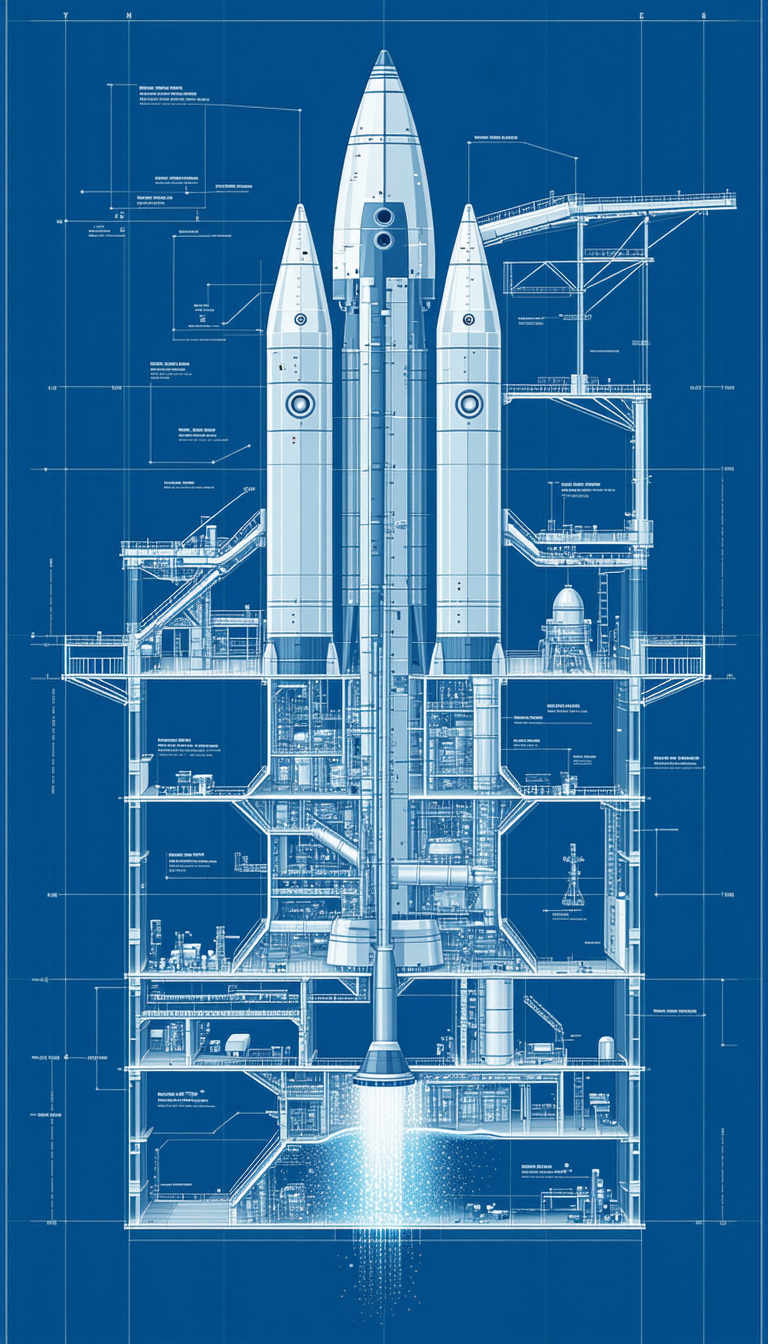 The Image Is A Blue, Detailed Drawing Of A Space Shuttle, Showcasing Its Various Components