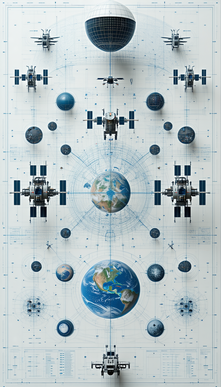 A Large, Detailed Drawing Of A Space Station Is Displayed On A Wall