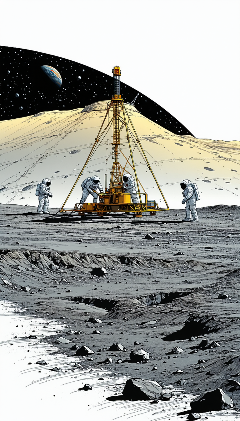 In The Image, There Are Three Astronauts Standing On The Moon, Working On A Space Station