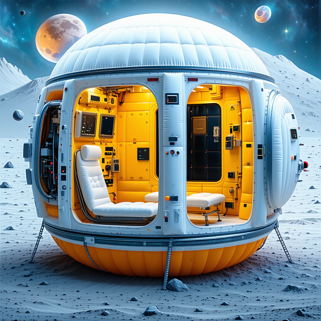 In The Image, There Is A Large, White, And Yellow Spacecraft With A Dome-shaped Top