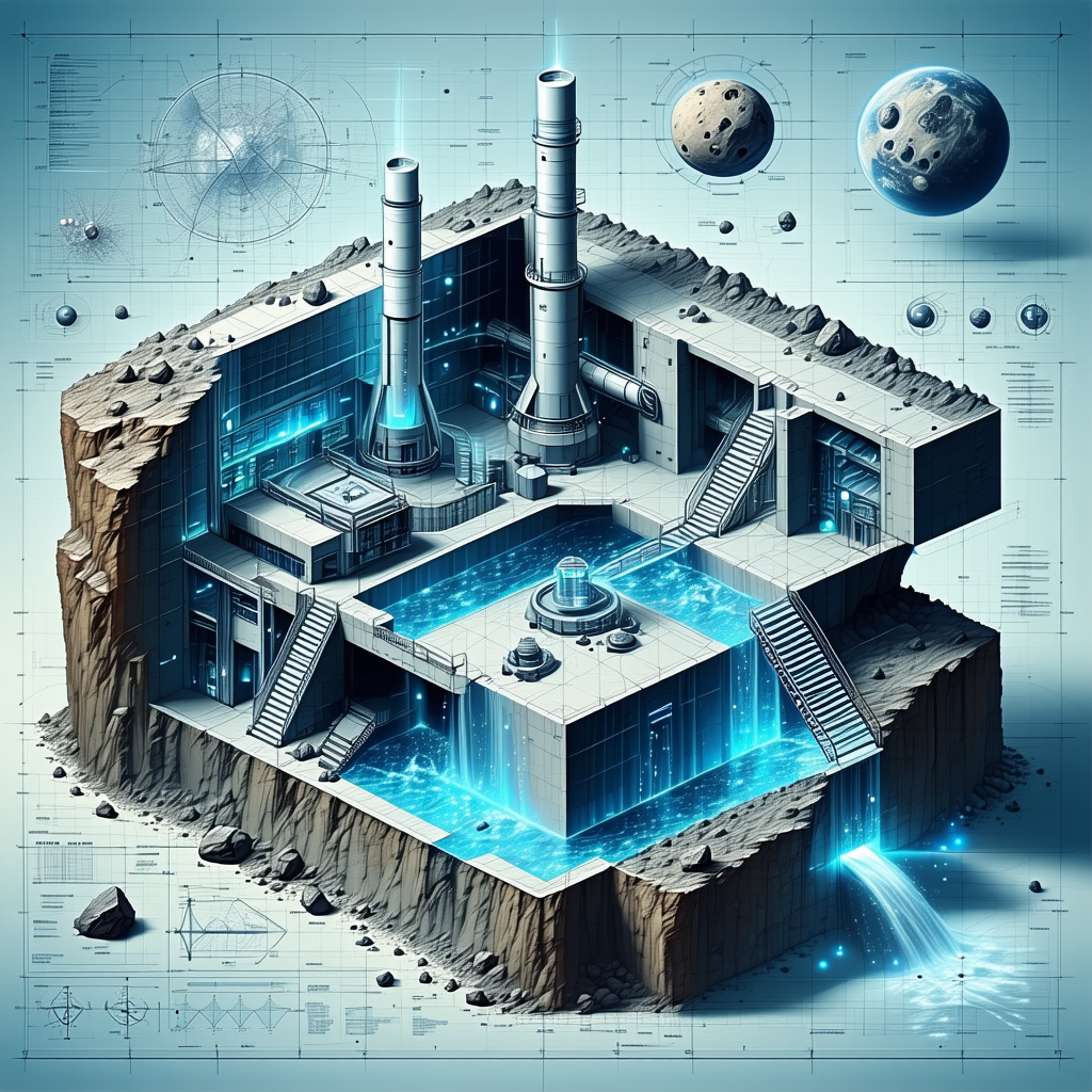 The Image Is A Futuristic Drawing Of A Building With A Large Pool Of Water In The Center