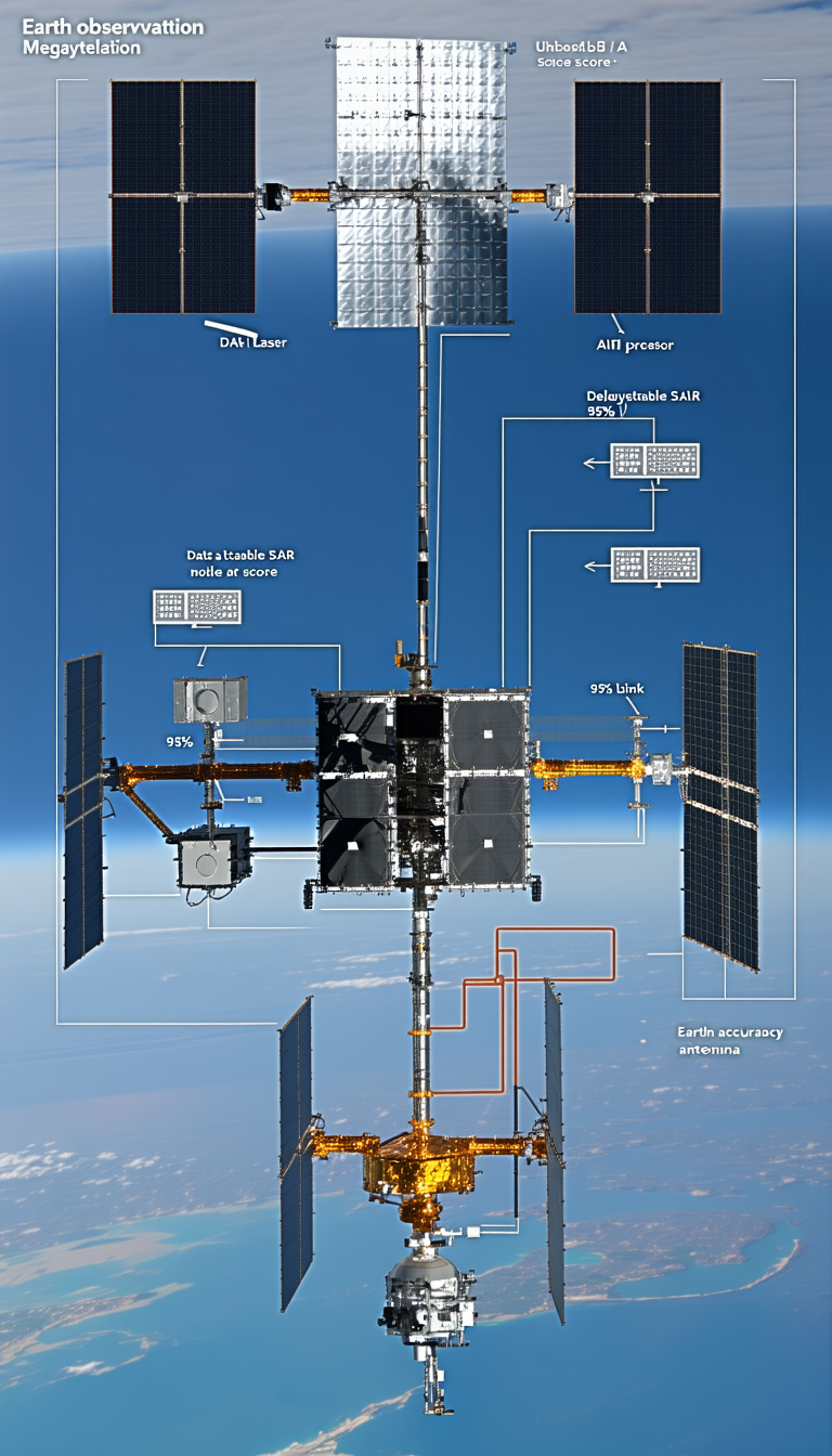 The Image Is A Diagram Of A Space Satellite, Showing Its Various Components And Functions