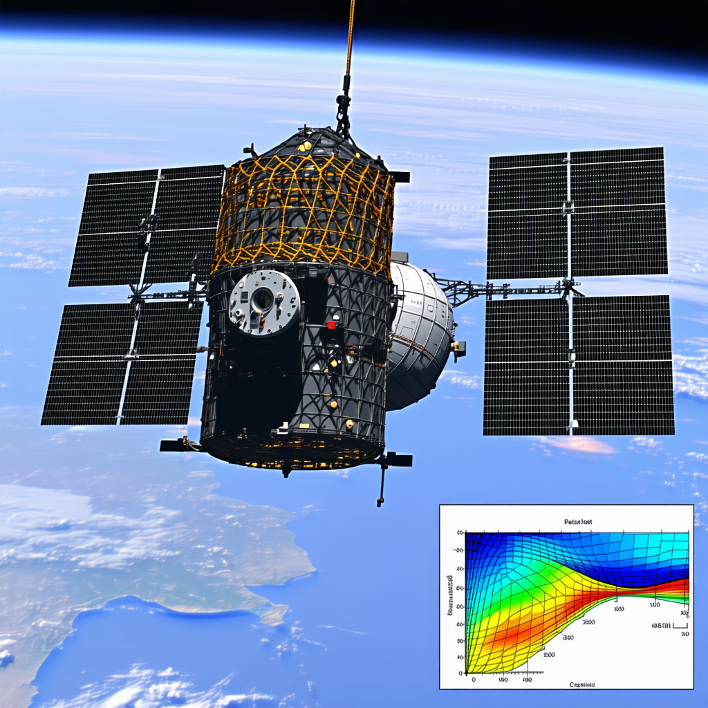 A Space Shuttle Is Flying Through The Sky, With A Large Satellite Dish On The Side