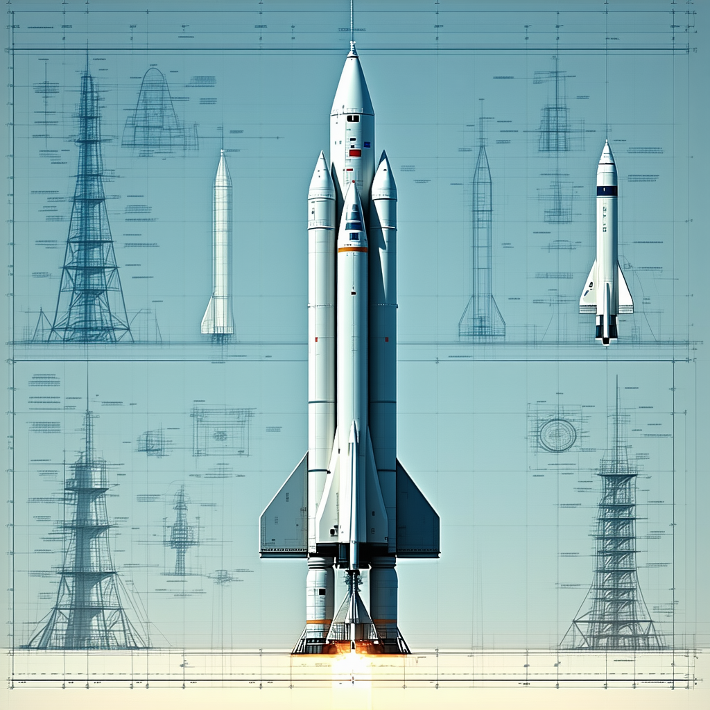 A White Rocket Ship, Which Is The Main Focus Of The Scene