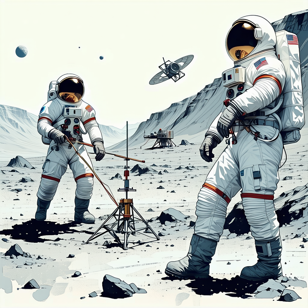 In The Image, There Are Two Astronauts Standing On A Rocky Surface, Possibly On The Moon