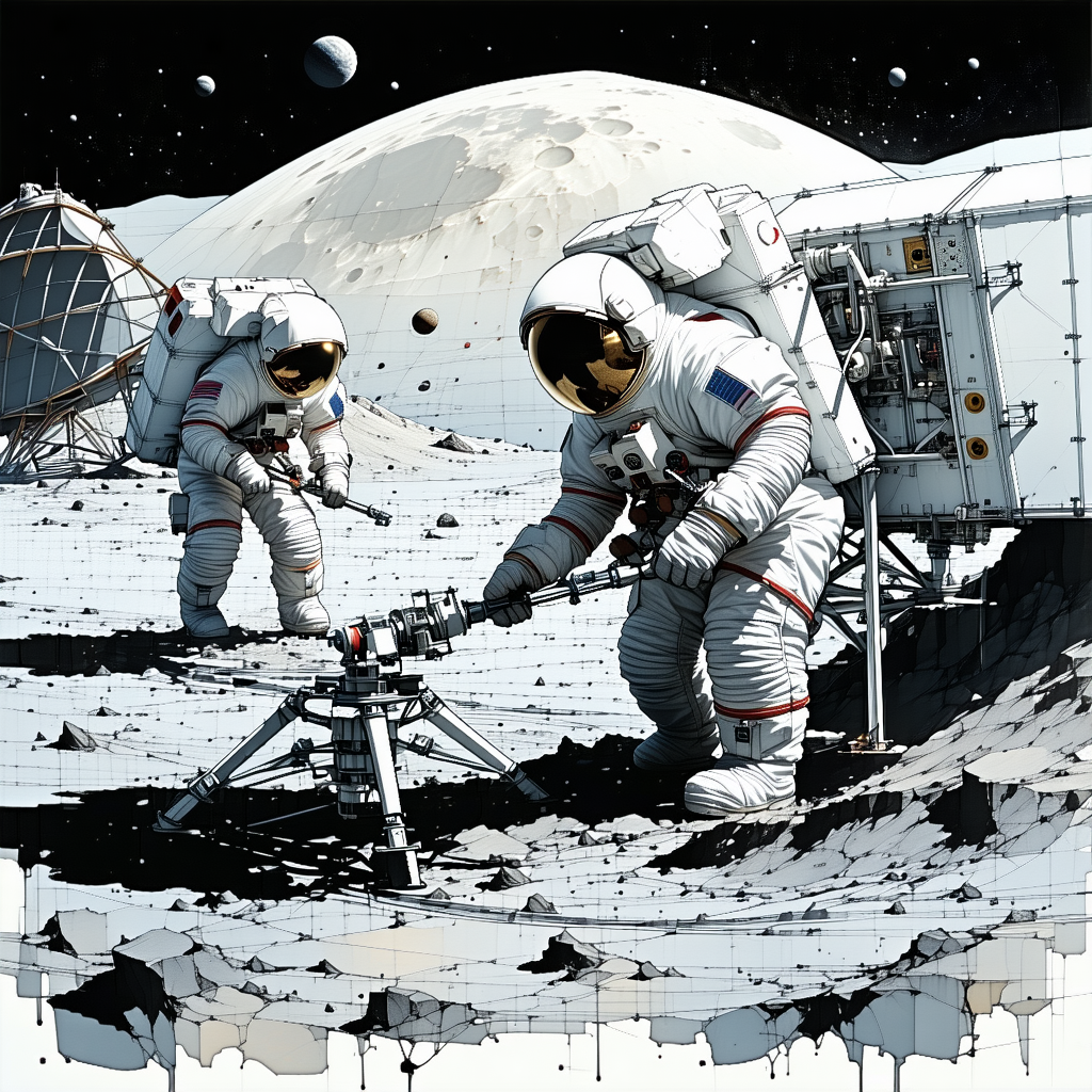 In The Image, There Are Two Astronauts On The Moon, Working On A Space Station