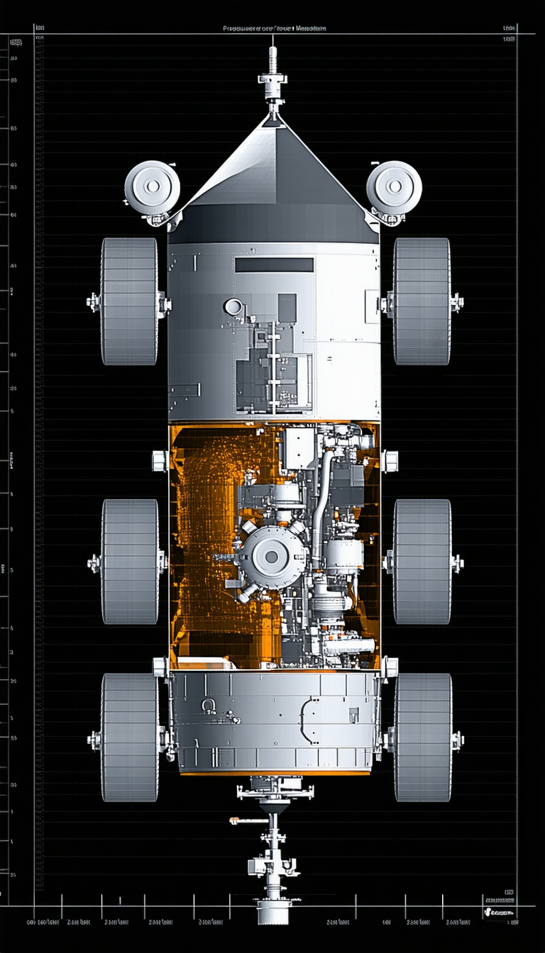 A Large, Futuristic Vehicle Is Shown In A Black And White Image