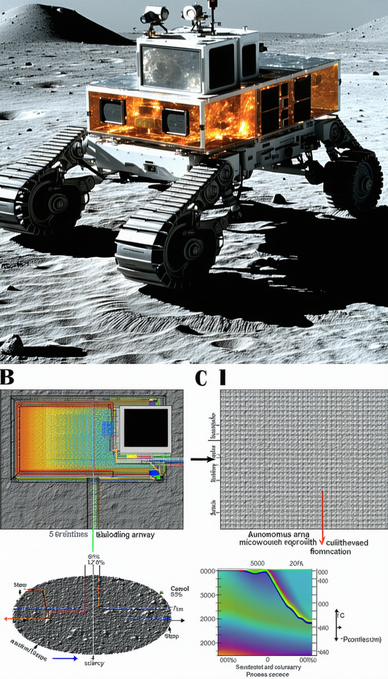A Large Robotic Vehicle, Possibly A Tank Or A Rover, Parked On A Dirt Surface