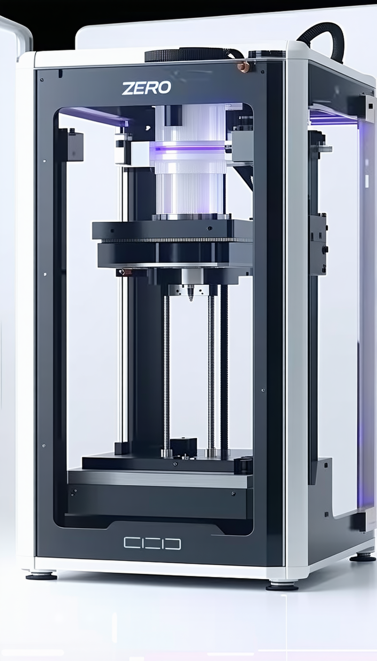 A Large, Black, And Metallic Machine With A Blue Light On Top