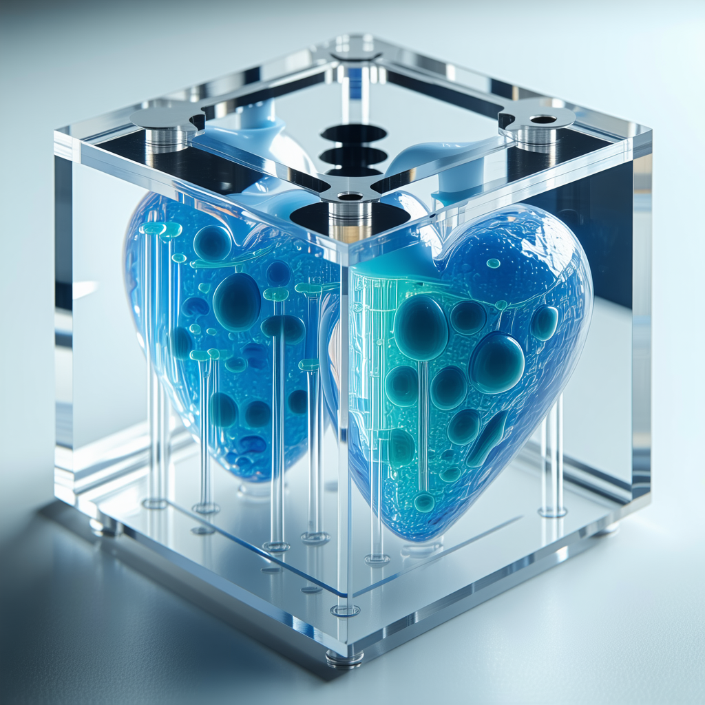 A Heart-shaped Glass Sculpture Is Displayed In A Glass Case