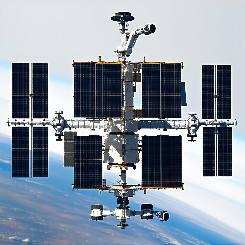 A Large Space Station Is Floating In The Sky