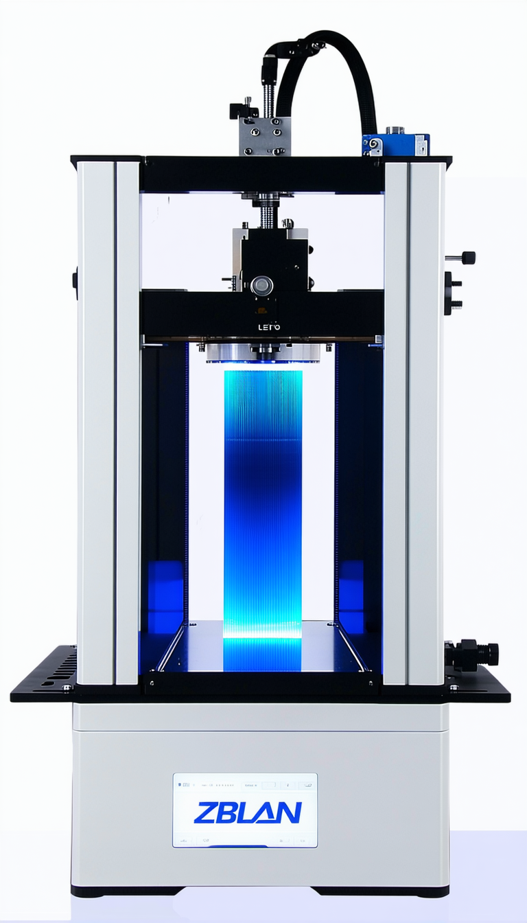 A White Machine With A Blue Light Shining Through It