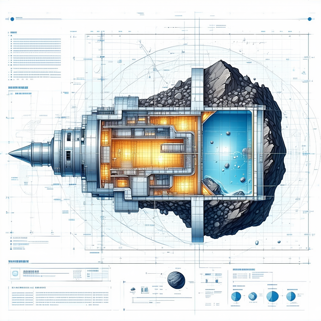 A Blue And White Drawing Of A Space Ship Is Shown