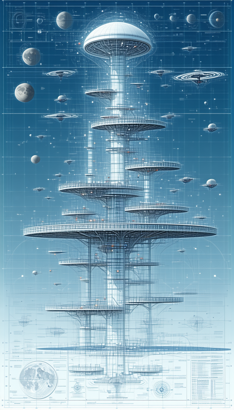 In The Image, There Is A Futuristic City With A Large Tower In The Center