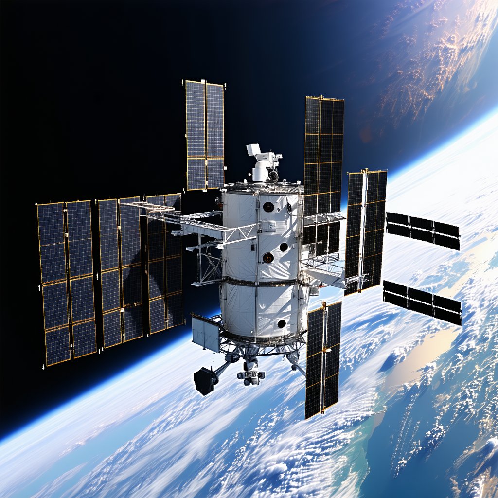 A Space Station With A Large Dome-shaped Structure, Which Is Likely A Satellite