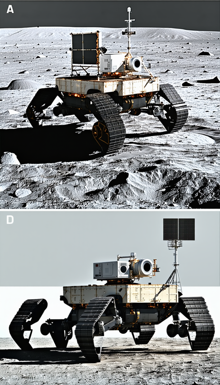 In The Image, There Are Two Pictures Of A Rover On The Moon
