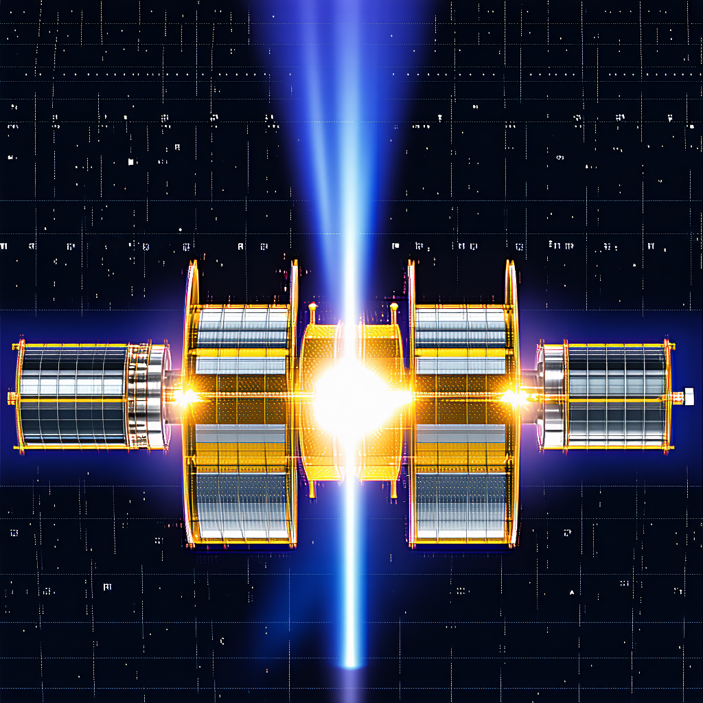 A Spacecraft With A Large, Bright Light Shining On It