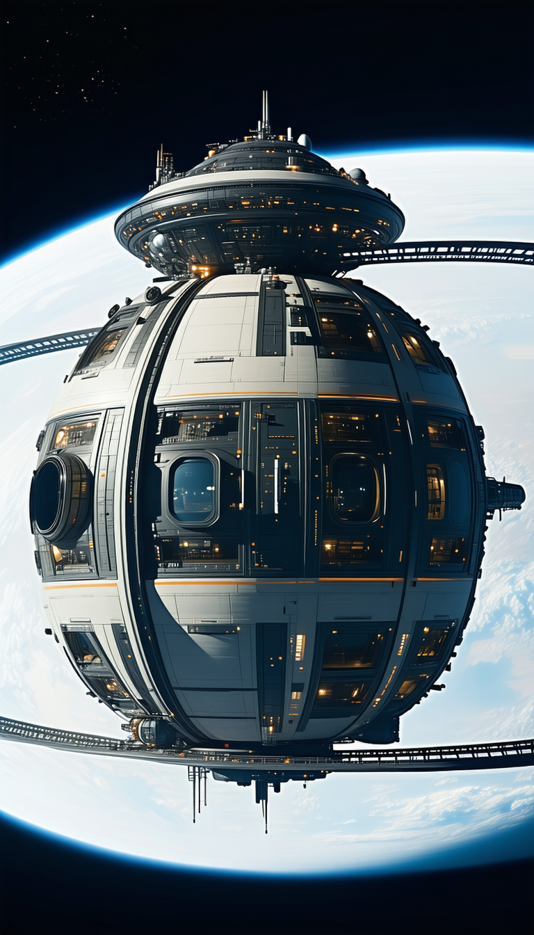 A Large White Space Station Is Shown In A Close-up View