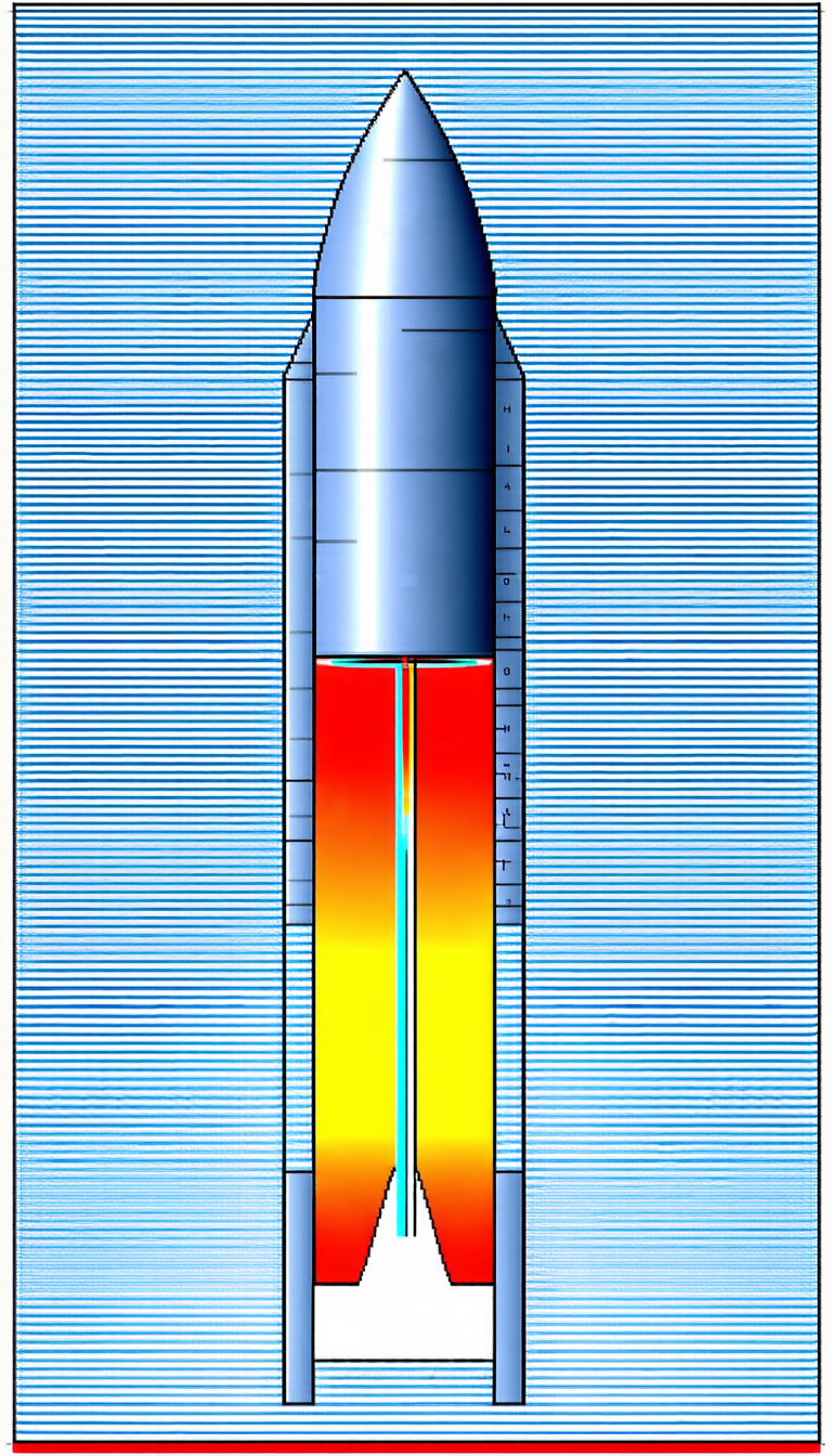 A Rocket Is Shown In A Blue And Yellow Color Scheme
