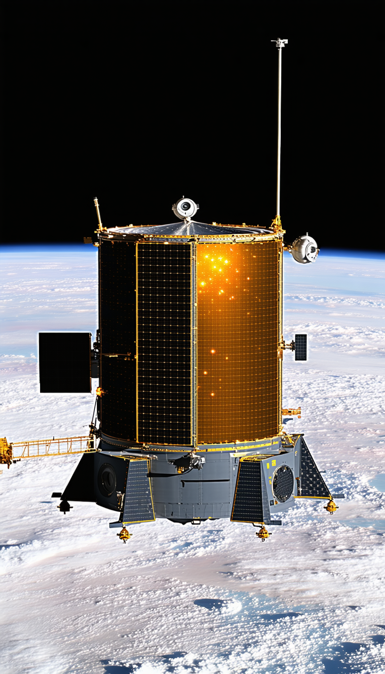 A Space Shuttle With A Large Satellite Dish On Top Of It